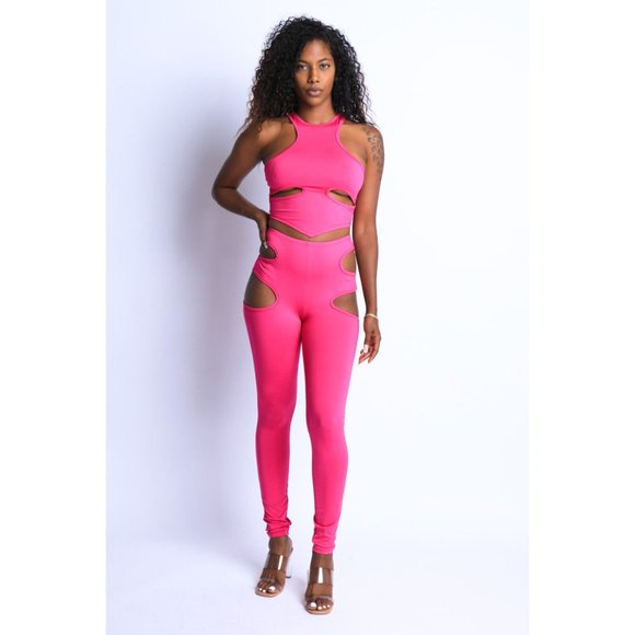 Women's Sexy Cut-Out Detailed Halter Crop Top & Matching Leggings Set Club Party - Picture 12 of 12